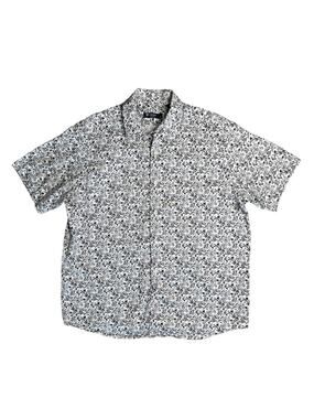 CREMIEUX White Black Gray Floral Print Button Front Shirt Men’s Size Large